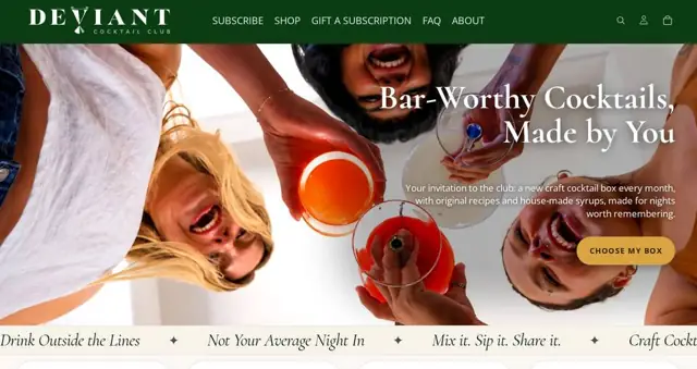 Deviant Cocktail Club homepage, from deviantcocktailclub.com, captured Oct 12 ’26