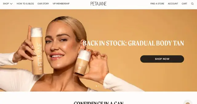Peta Jane Beauty homepage, from petajane.com, captured Oct 14 ’26