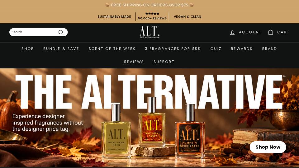 Screenshot of the ALT. Fragrances homepage