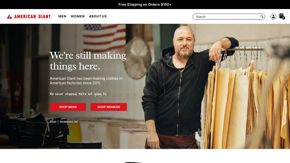 Screenshot of the American Giant homepage