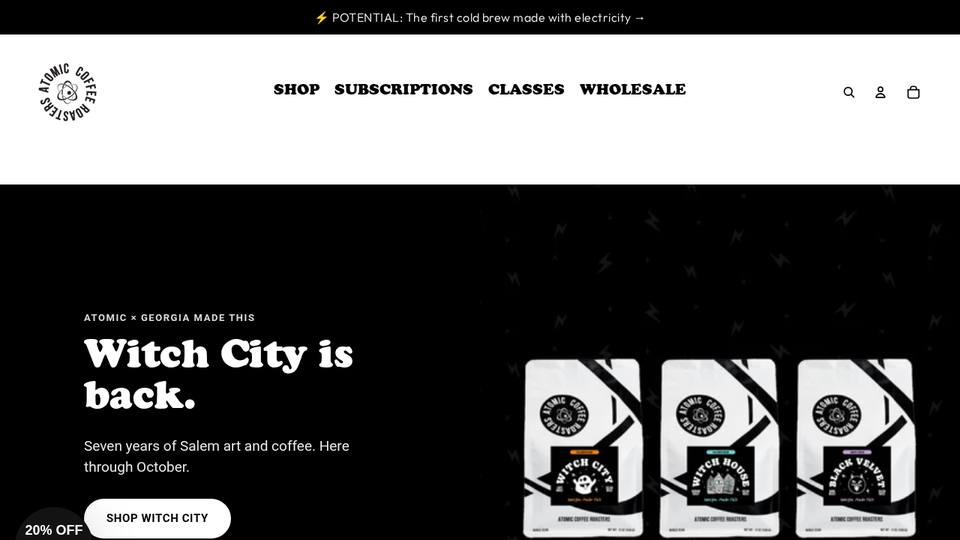 Screenshot of the Atomic Coffee Roasters homepage