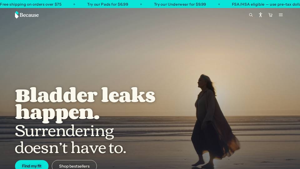 Screenshot of the Because Market homepage