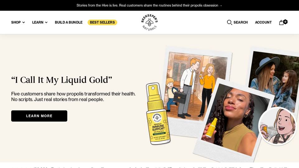 Screenshot of the Beekeeper's Naturals homepage