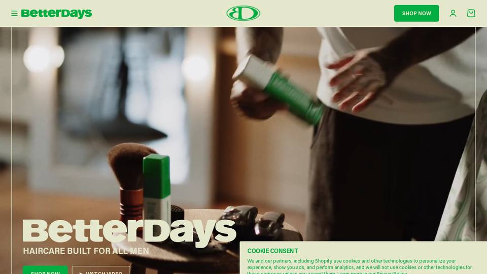 Screenshot of the BetterDays Hair homepage