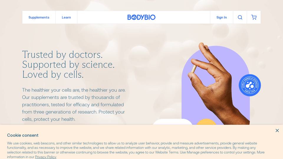 Screenshot of the BodyBio homepage