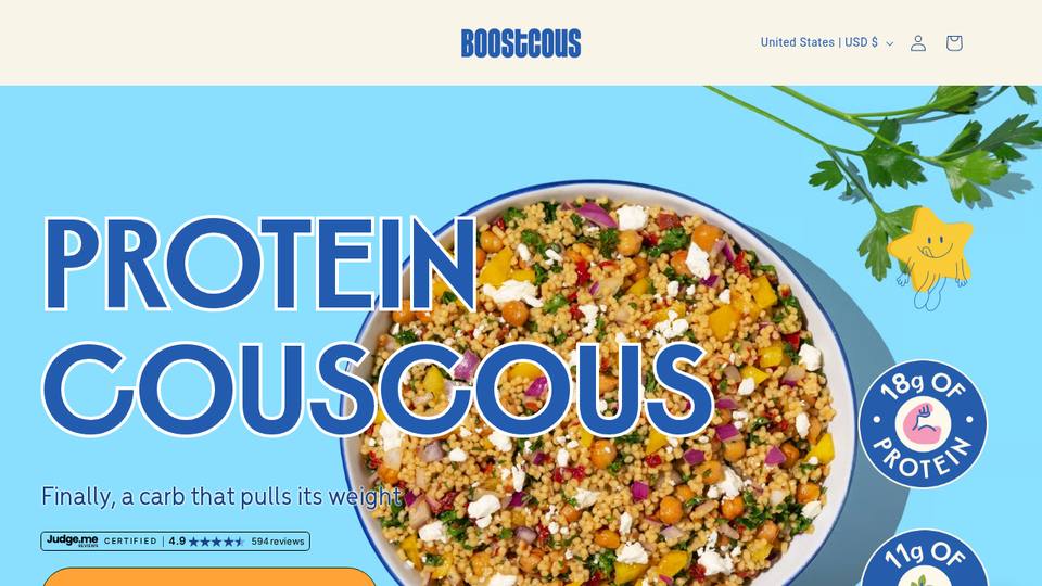 Screenshot of the Boostcous homepage