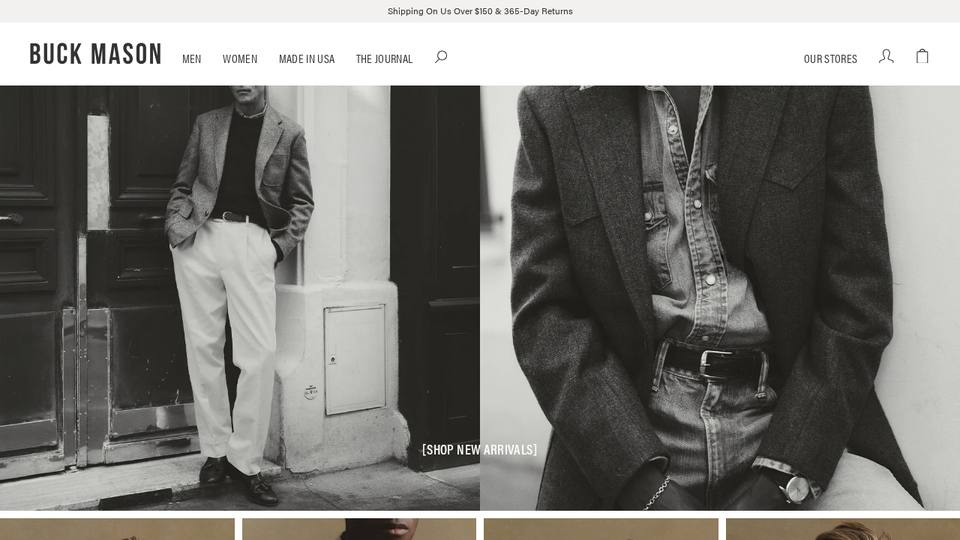 Screenshot of the Buck Mason homepage