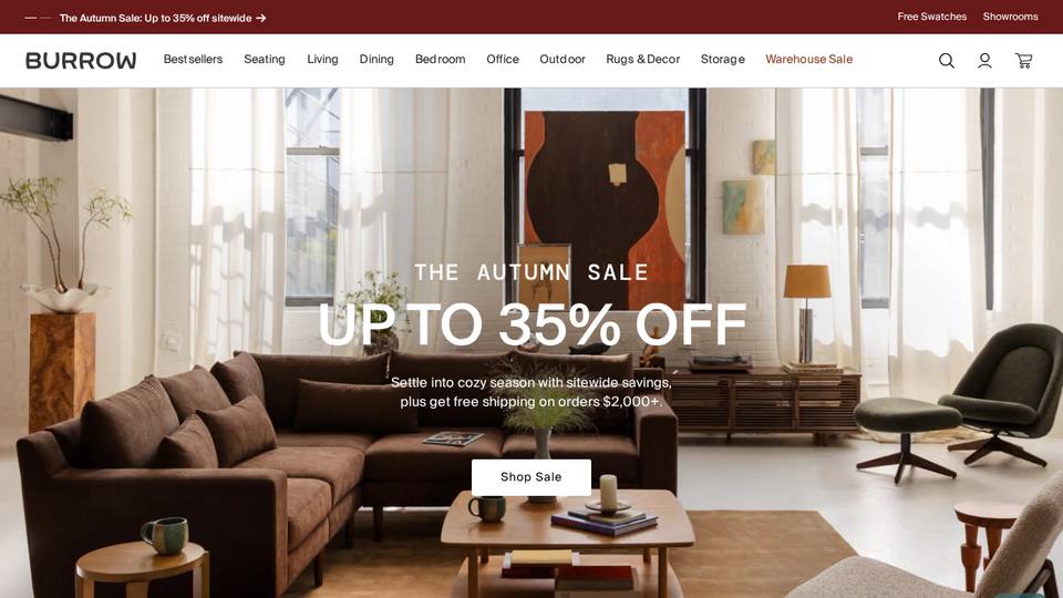 Screenshot of the Burrow homepage
