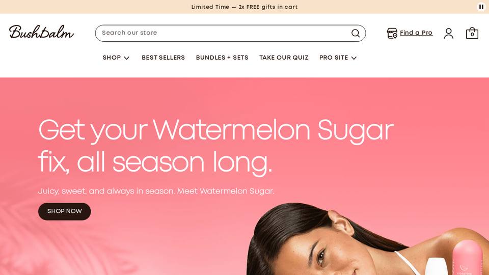 Screenshot of the Bushbalm homepage