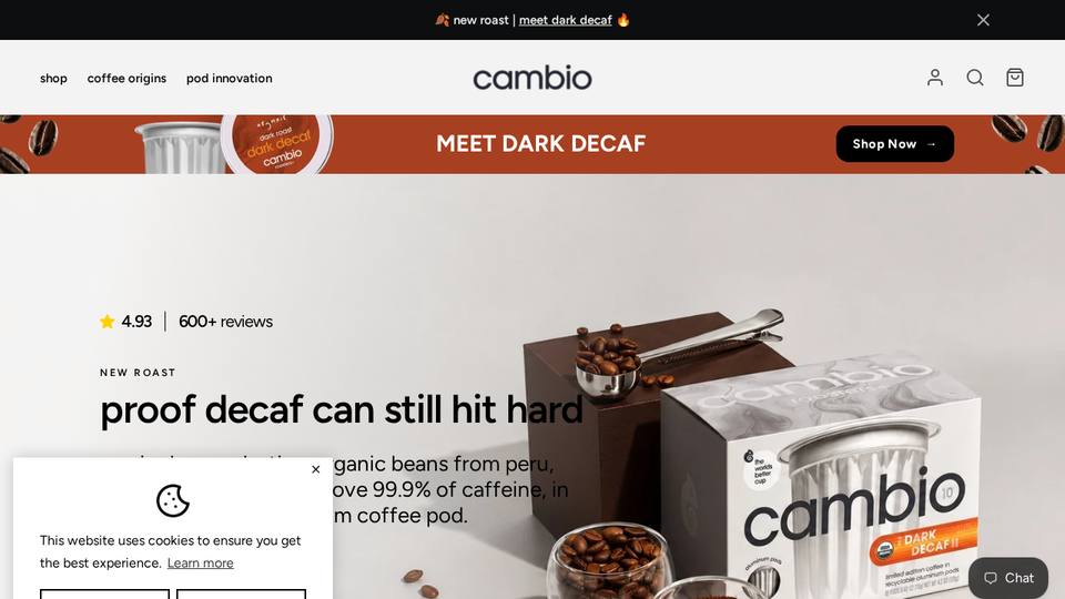 Screenshot of the Cambio Roasters homepage