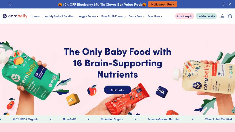 Screenshot of the Cerebelly homepage