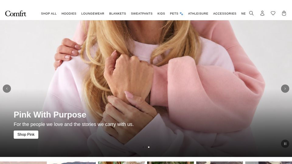 Screenshot of the Comfrt homepage