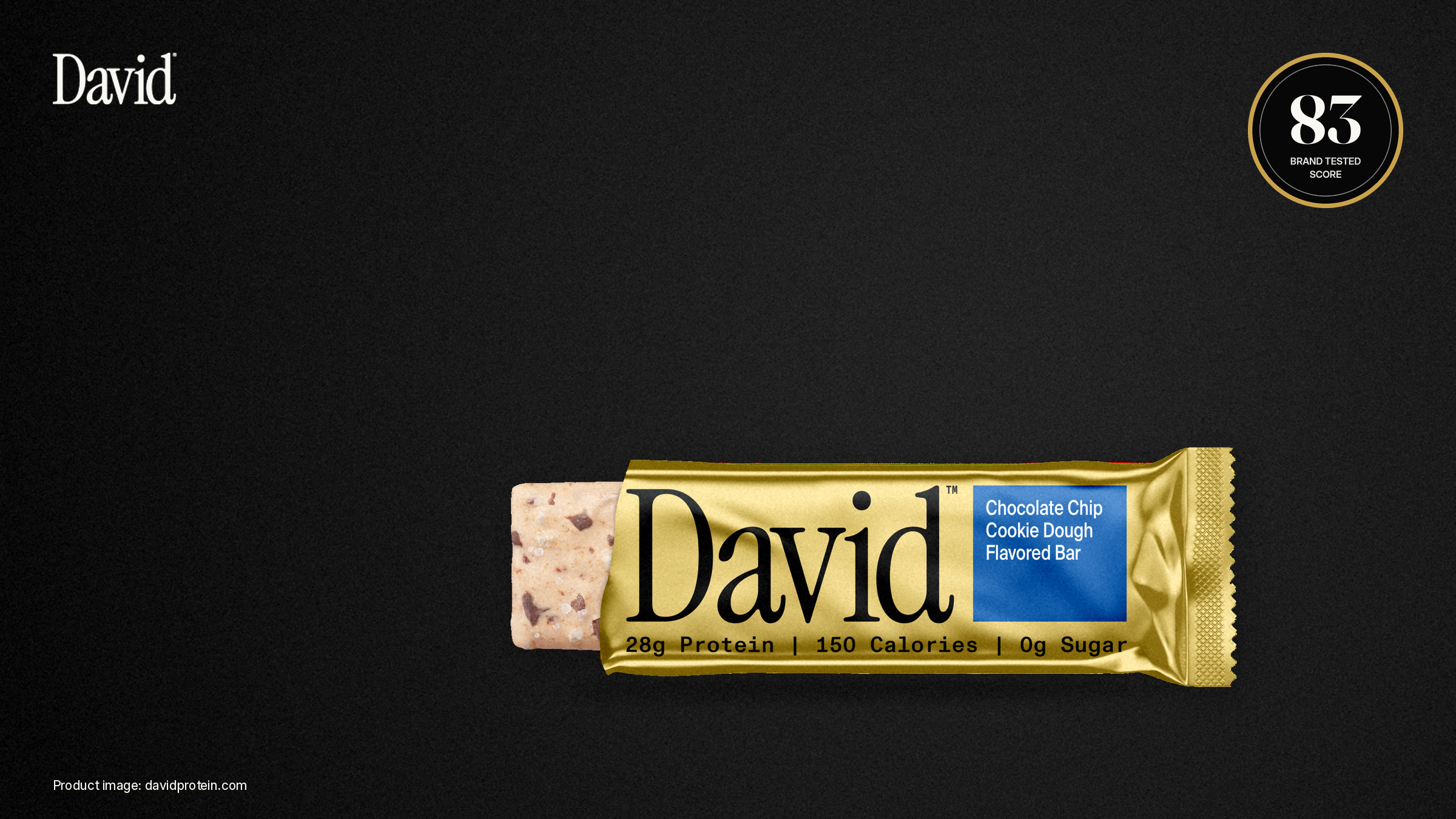 David Protein product image composed by Brand Tested on a field in the brand’s colours with its Brand Tested Score seal, made Oct 10, 2026