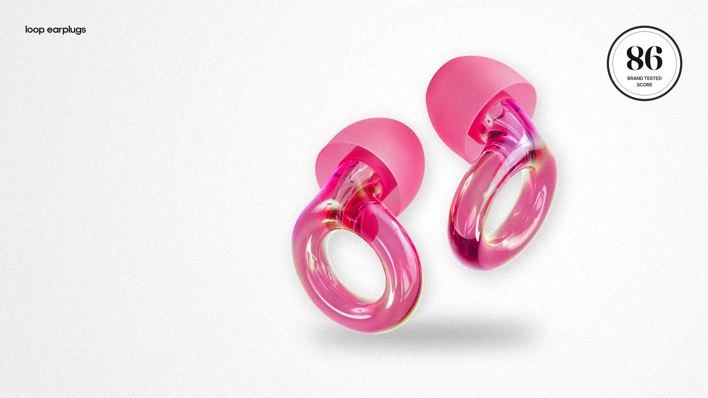 Loop Earplugs product image from loopearplugs.com, composed by Brand Tested on a field in the brand’s colours with its Brand Tested Score seal, made Oct 21, 2026