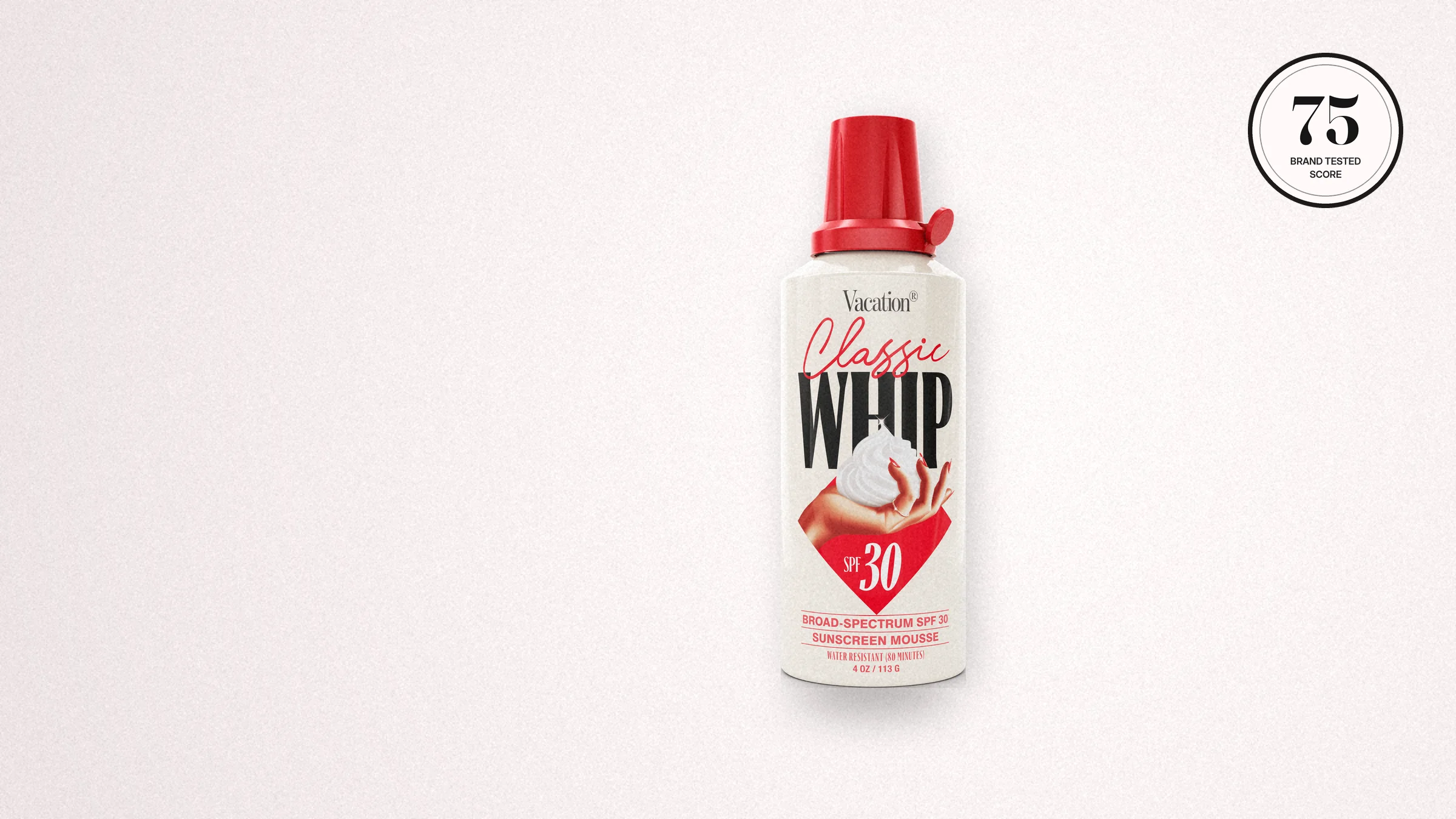 Vacation product image from vacation.inc, composed by Brand Tested on a field in the brand’s colours with its Brand Tested Score seal, made Oct 11, 2026
