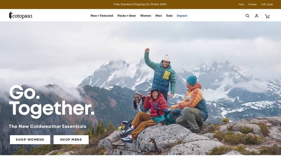 Screenshot of the Cotopaxi homepage