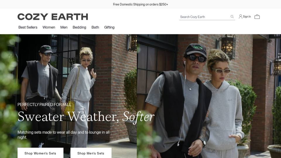 Screenshot of the Cozy Earth homepage