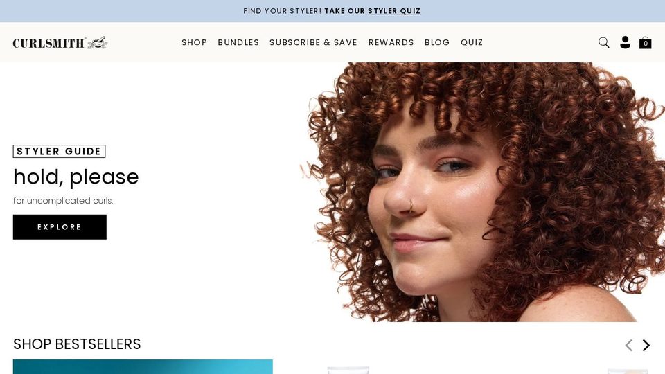 Screenshot of the Curlsmith homepage