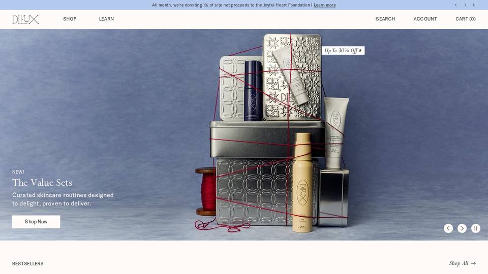 Screenshot of the Dieux Skin homepage