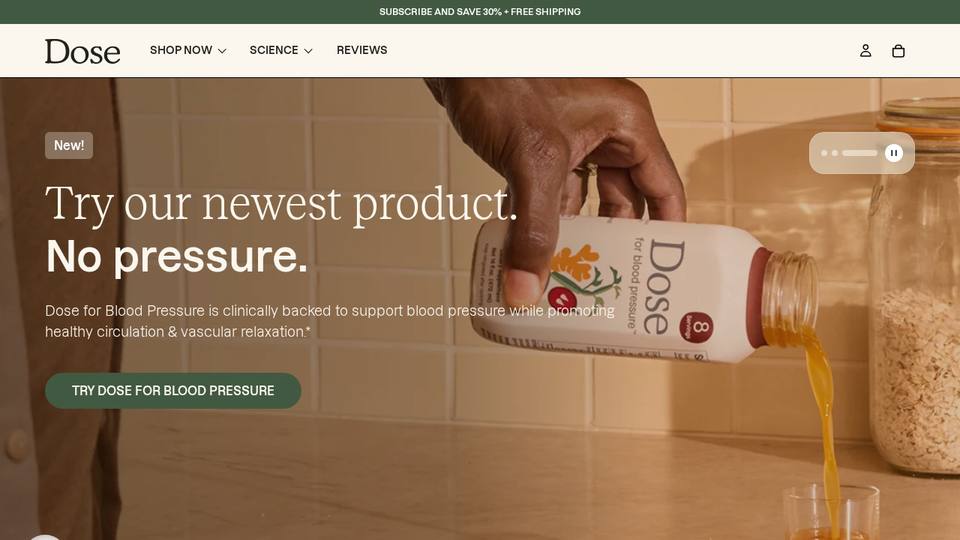 Screenshot of the Dose homepage
