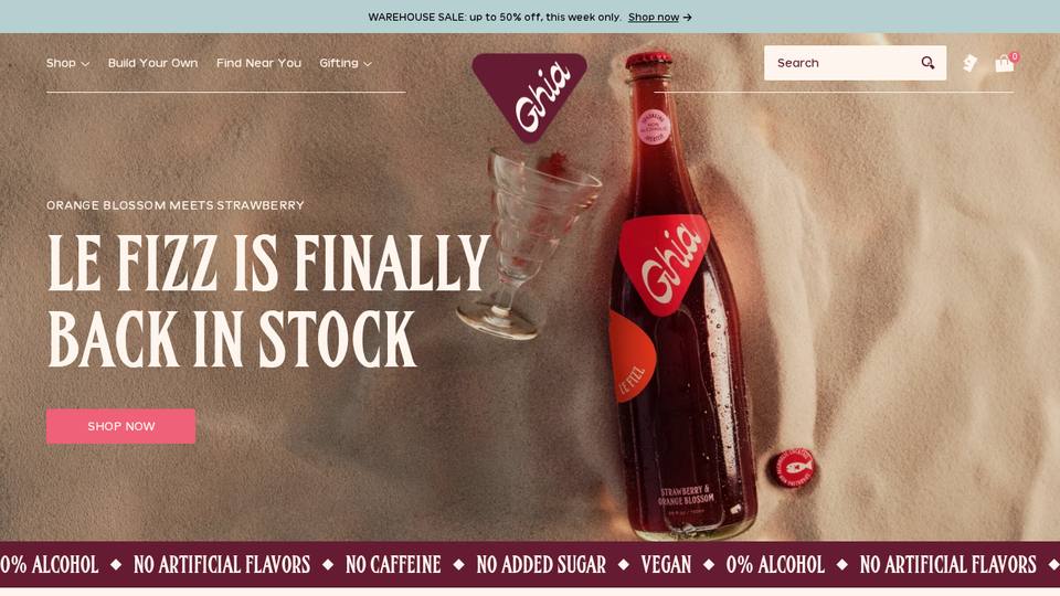 Screenshot of the Ghia homepage