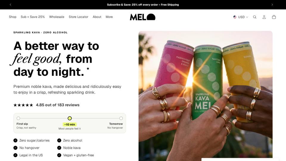 Screenshot of the Melo homepage