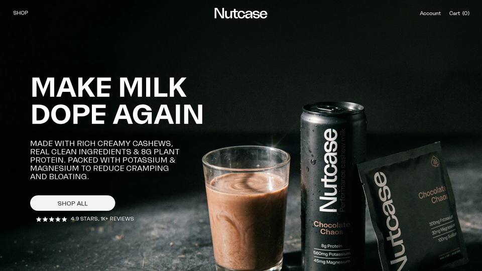 Screenshot of the Nutcase homepage
