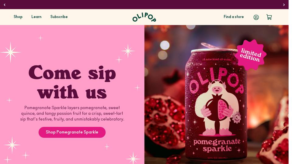 Screenshot of the OLIPOP homepage