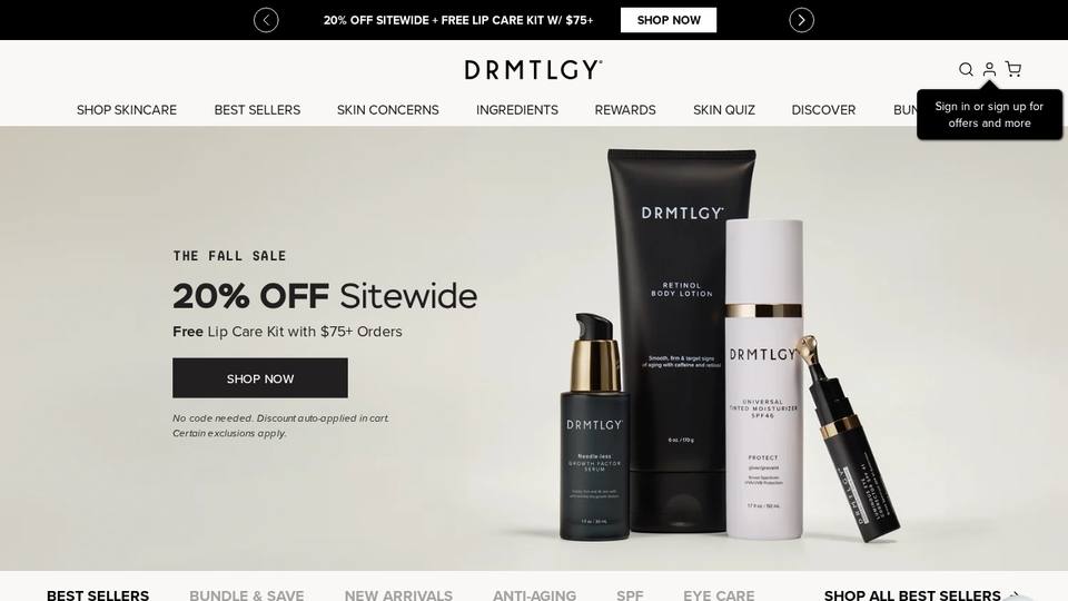 Screenshot of the DRMTLGY homepage