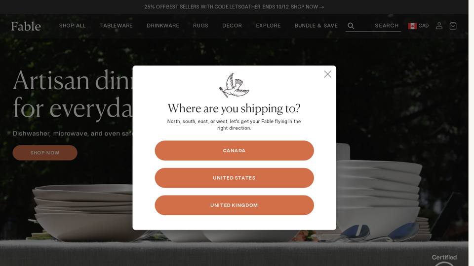 Screenshot of the Fable homepage