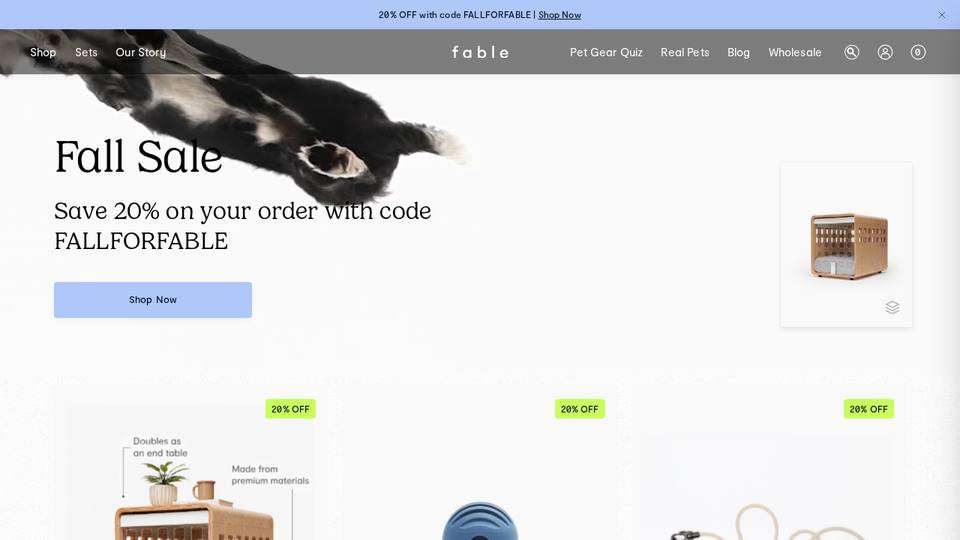 Screenshot of the Fable Pets homepage