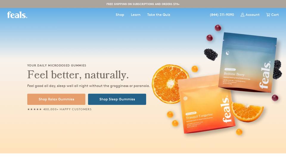Screenshot of the Feals homepage