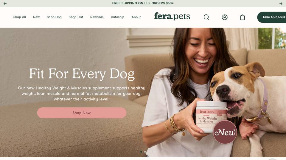 Screenshot of the Fera Pets homepage