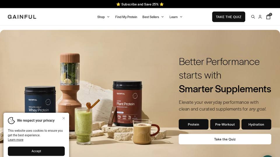 Screenshot of the Gainful homepage