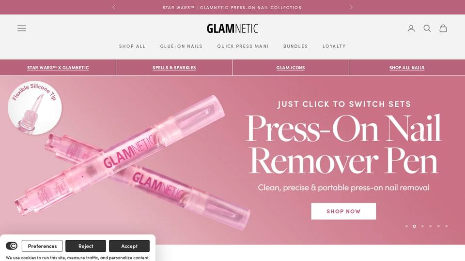 Screenshot of the Glamnetic homepage