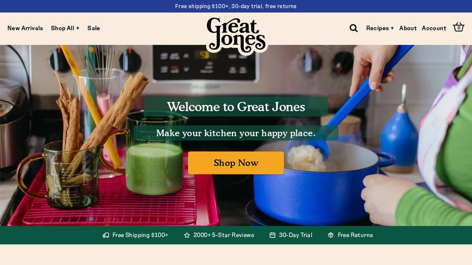 Screenshot of the Great Jones homepage