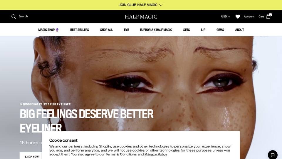 Screenshot of the Half Magic homepage