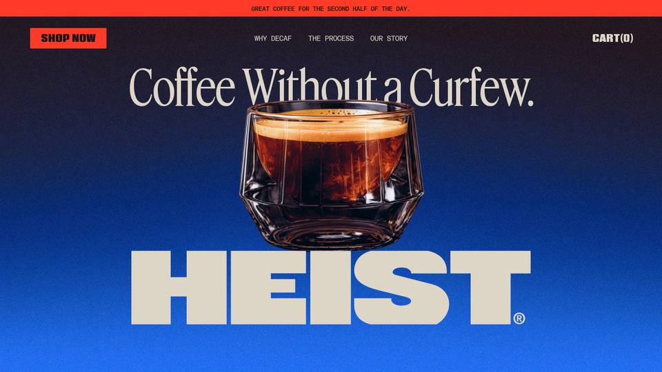 Screenshot of the Heist homepage