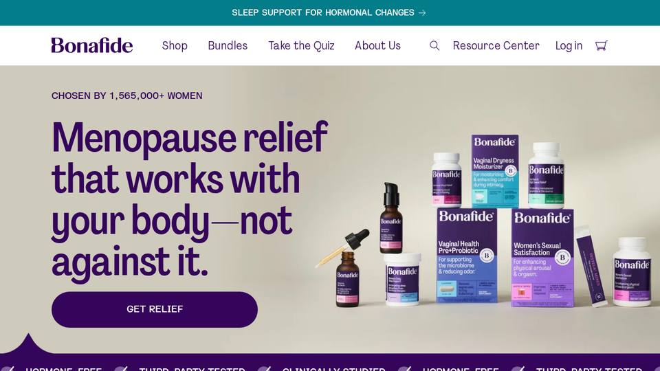 Screenshot of the Bonafide homepage