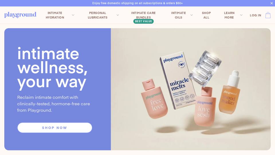 Screenshot of the Playground homepage