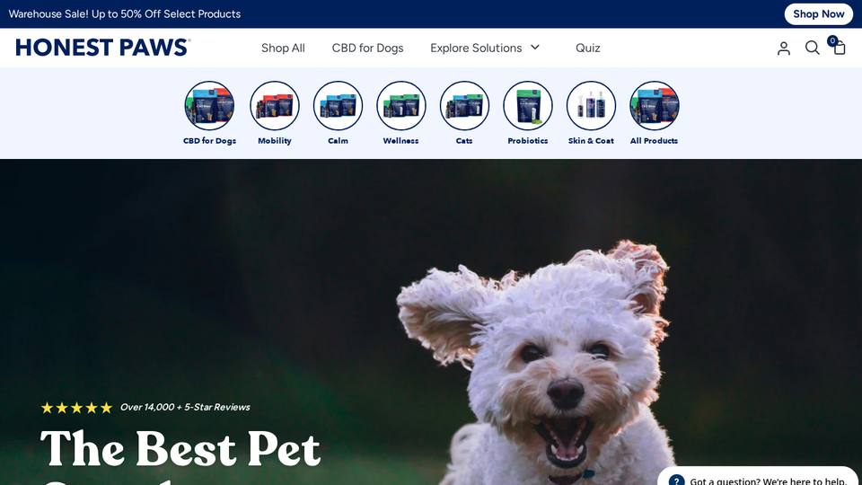 Screenshot of the Honest Paws homepage