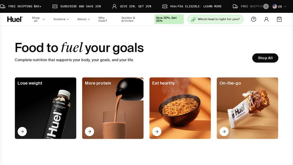 Screenshot of the Huel homepage
