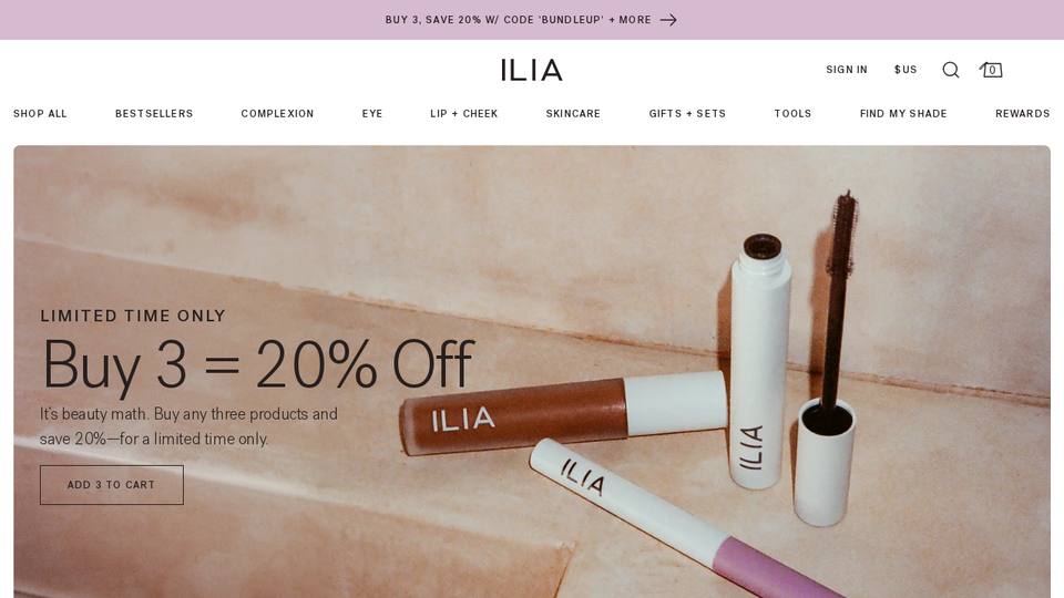 Screenshot of the ILIA homepage