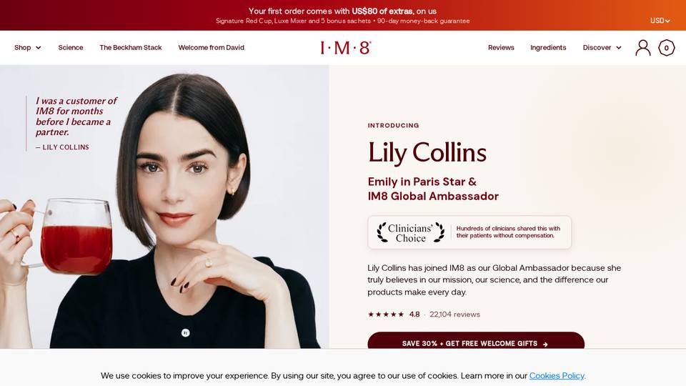 Screenshot of the IM8 homepage