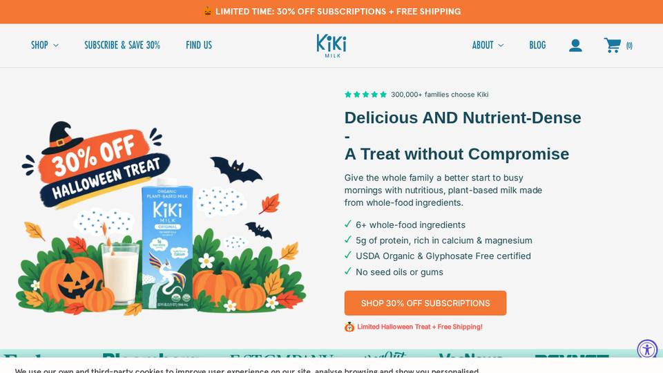 Screenshot of the Kiki Milk homepage
