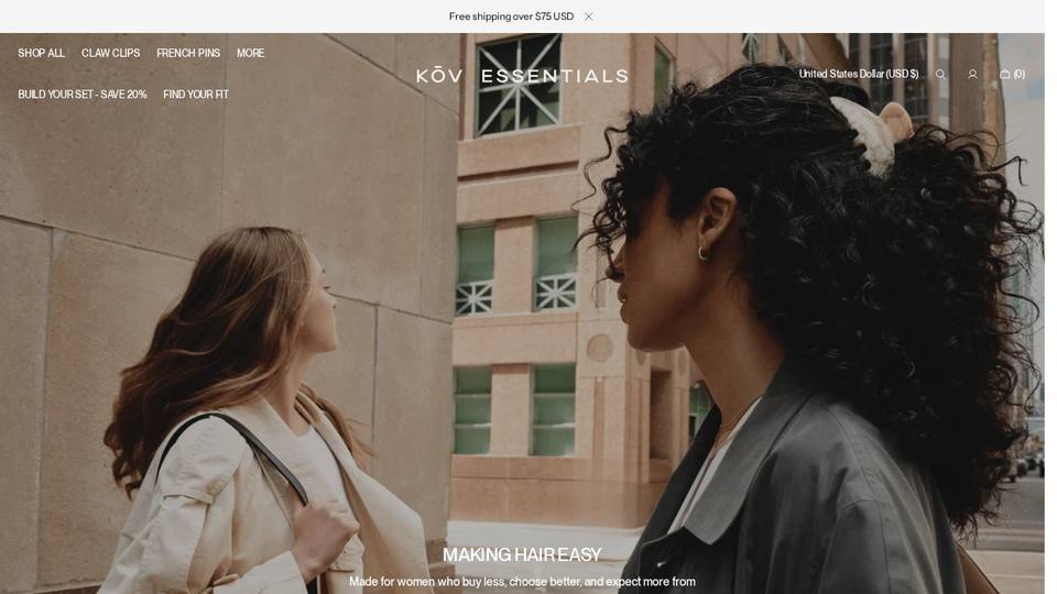 Screenshot of the Kōv Essentials homepage