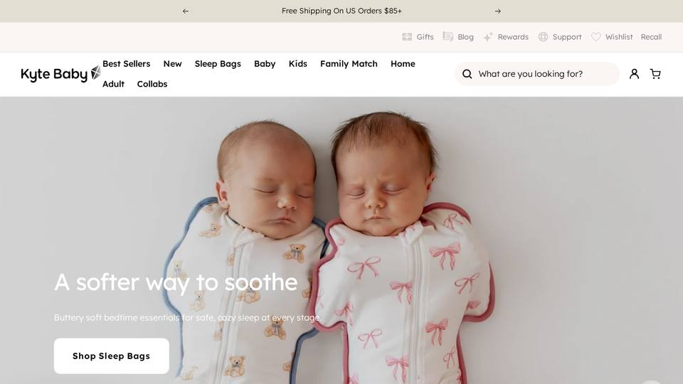 Screenshot of the Kyte Baby homepage