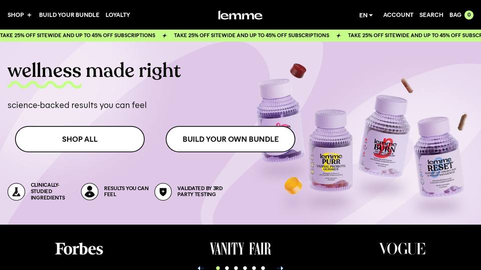 Screenshot of the Lemme homepage