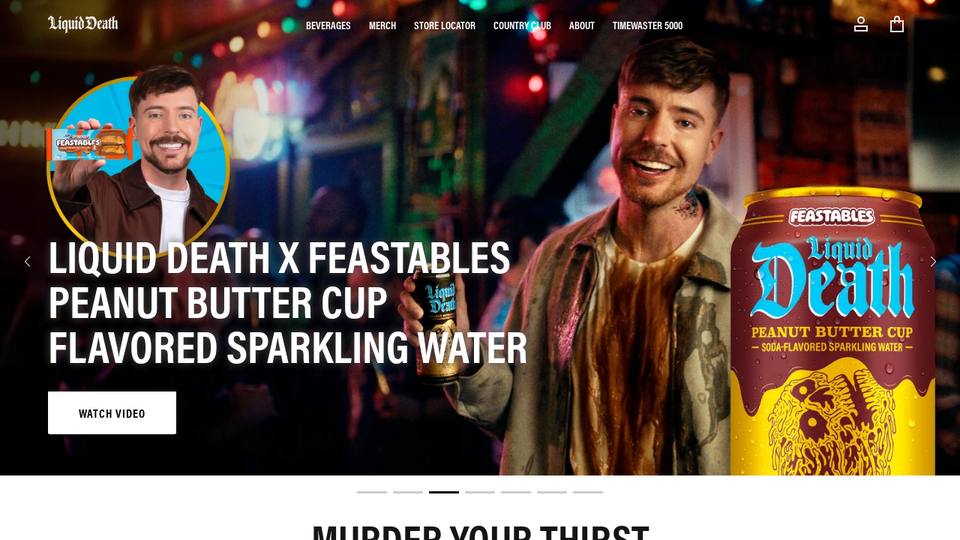 Screenshot of the Liquid Death homepage