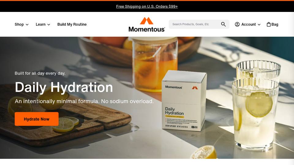 Screenshot of the Momentous homepage
